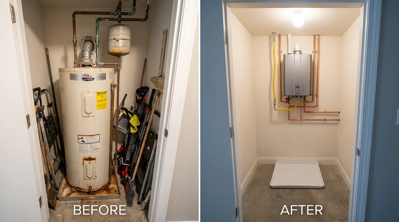 Tank water heater versus wall-mounted tankless unit comparison for Windsor, PA homeowners