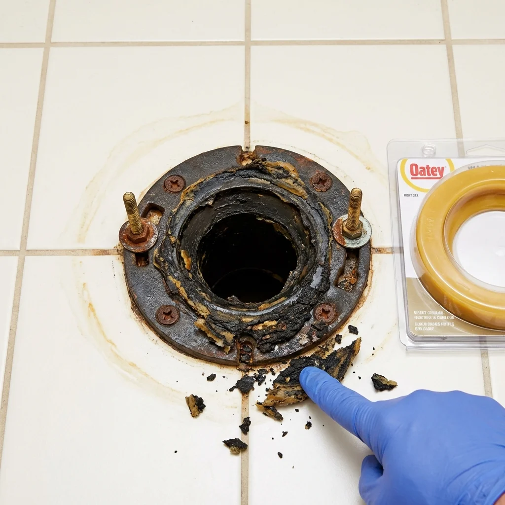 Failed wax ring showing water seepage at the base of a toilet in a Windsor, PA home