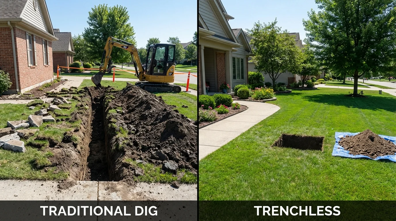 Trenchless sewer repair with minimal yard damage versus traditional excavation in Windsor, PA